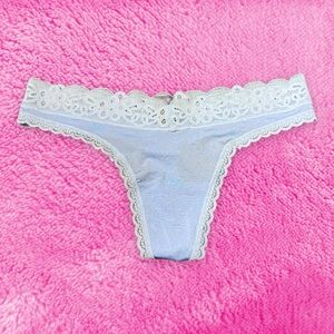 Aerie Baby Blue Lace Trim Thong Panty
